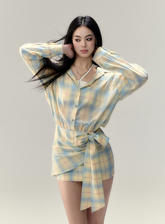 Lace Bow Shirt Midi Dress